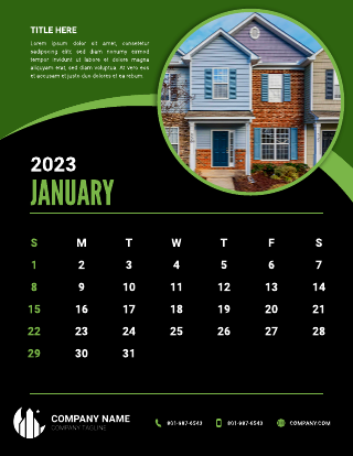 Black And Green Real Estate Wall Calendar Template