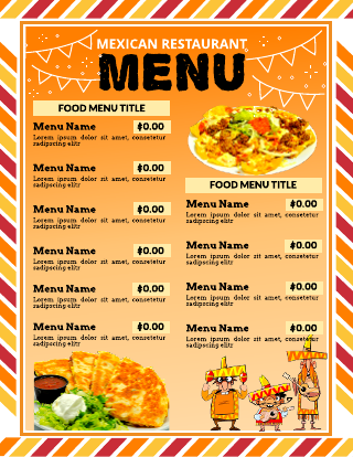 Orange Fiesta Theme Mexican Restaurant Menu Template