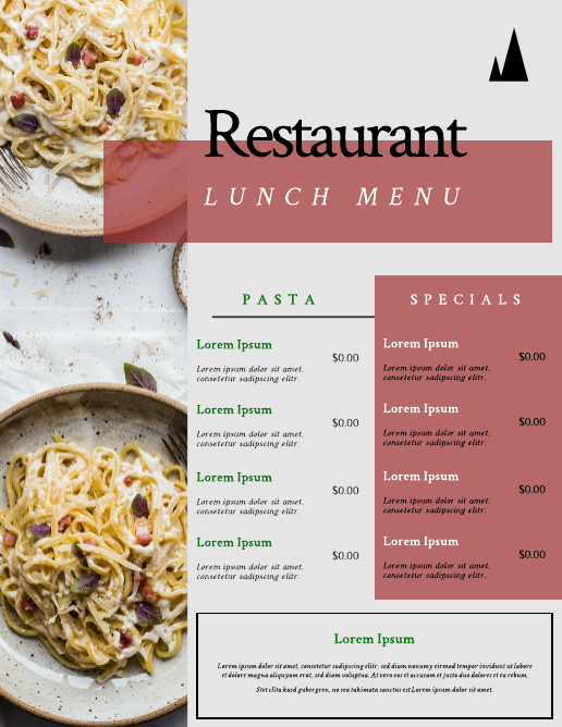 Red and Green Restaurant Lunch Menu
