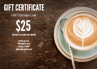 Latte Restaurant Gift Certificate Template